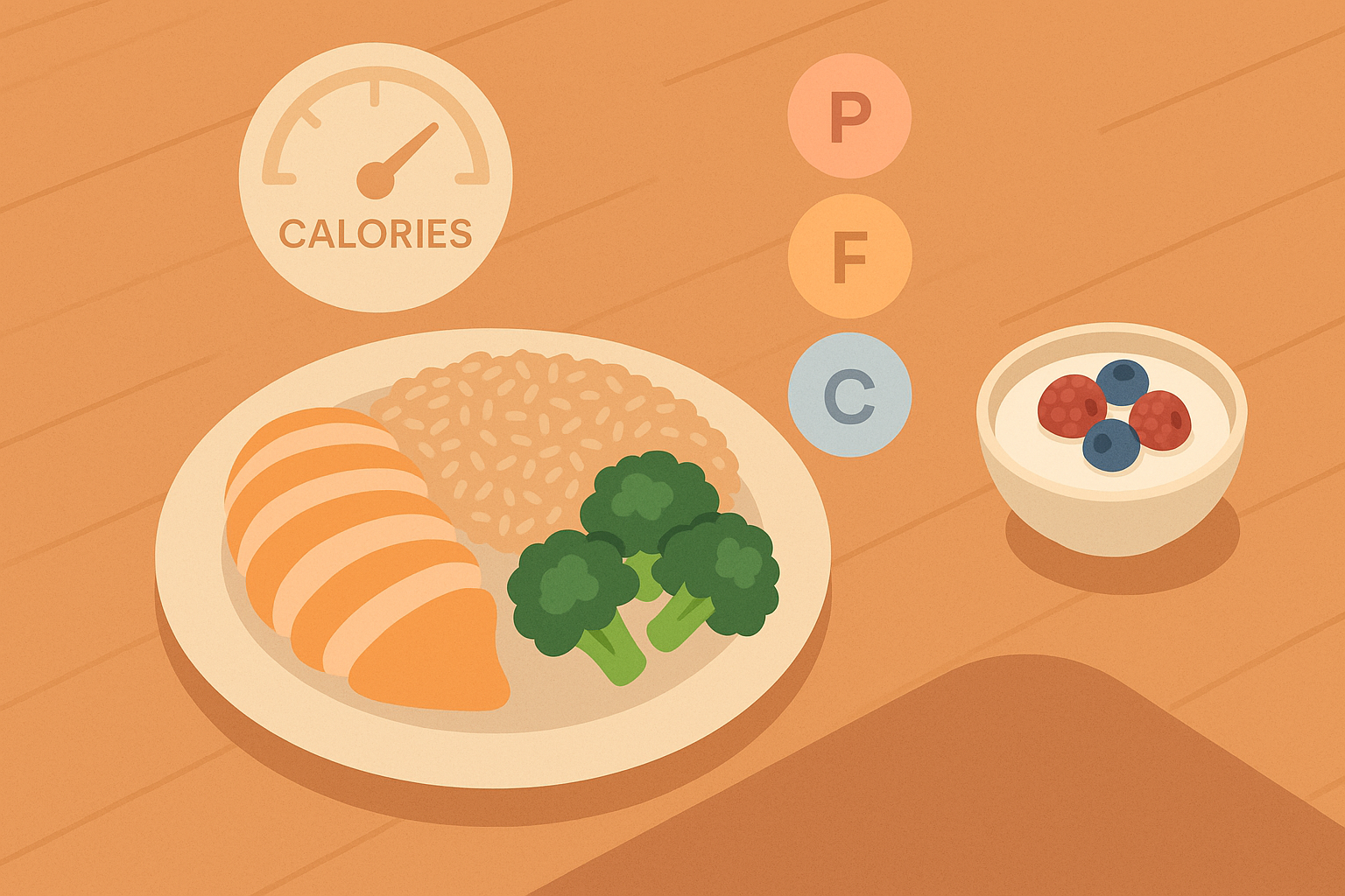  Ilustración de comida saludable alta en proteína y control de calorías, hábitos ideales para perder peso y ganar músculo