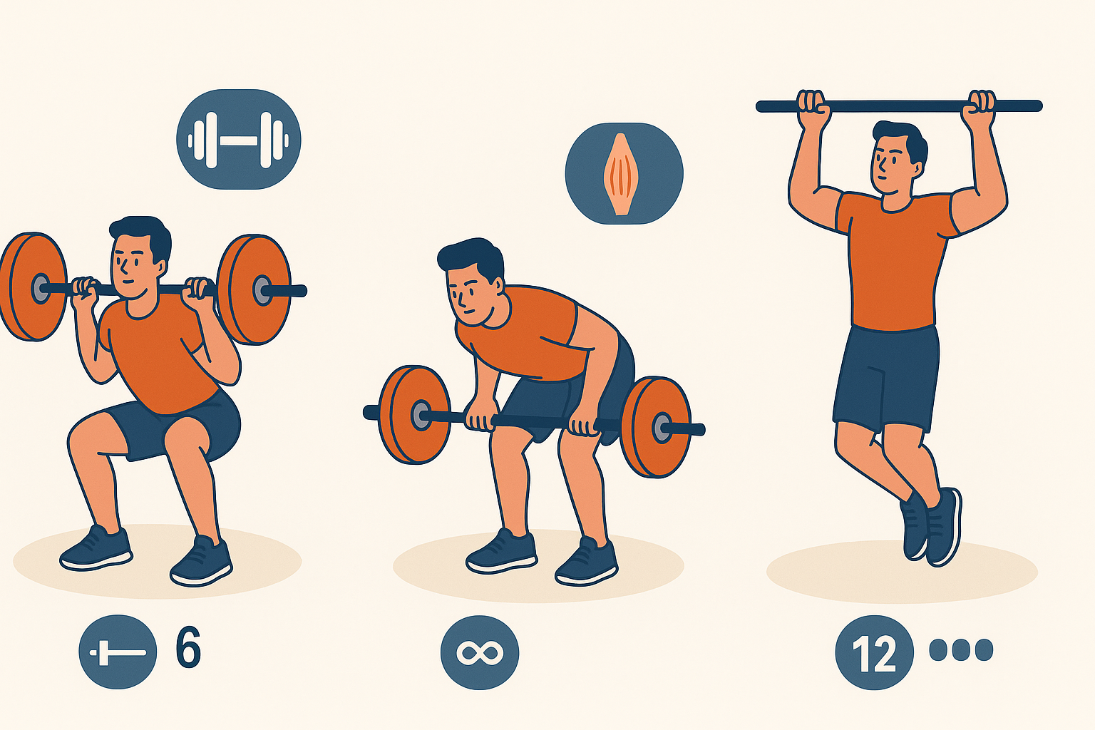 Ejercicios básicos con rango óptimo de repeticiones para ganar masa muscular.