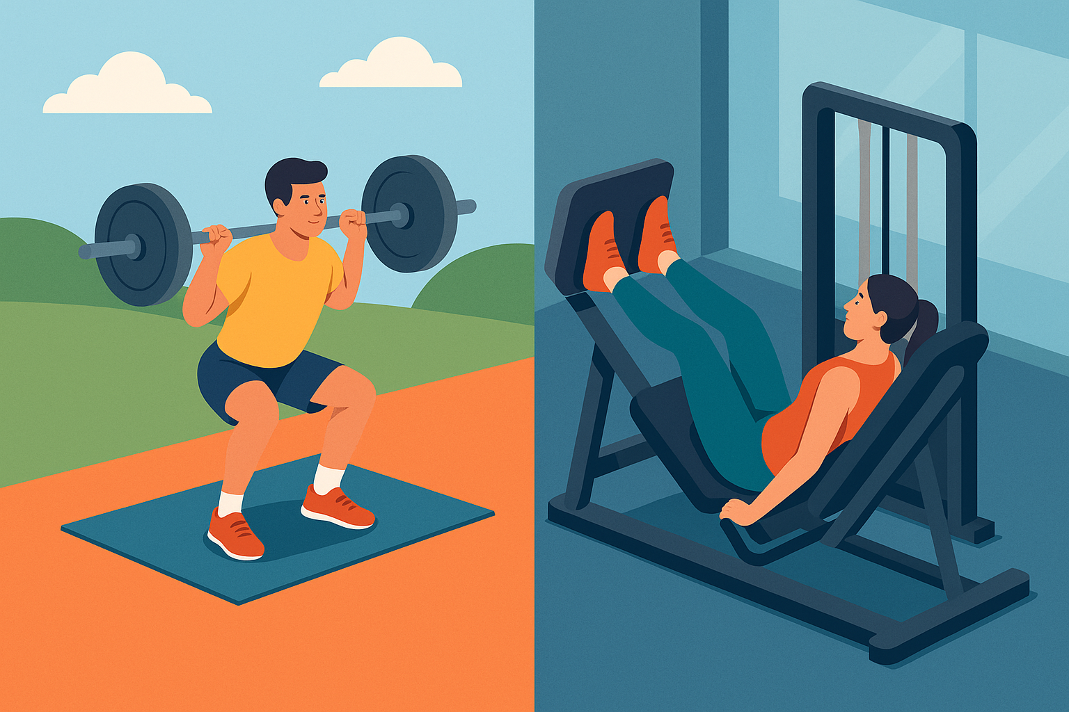 Comparativa visual entre peso libre y entrenamiento en máquinas.
