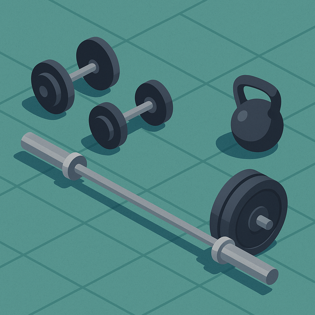 Equipamiento básico para entrenamiento con peso libre.