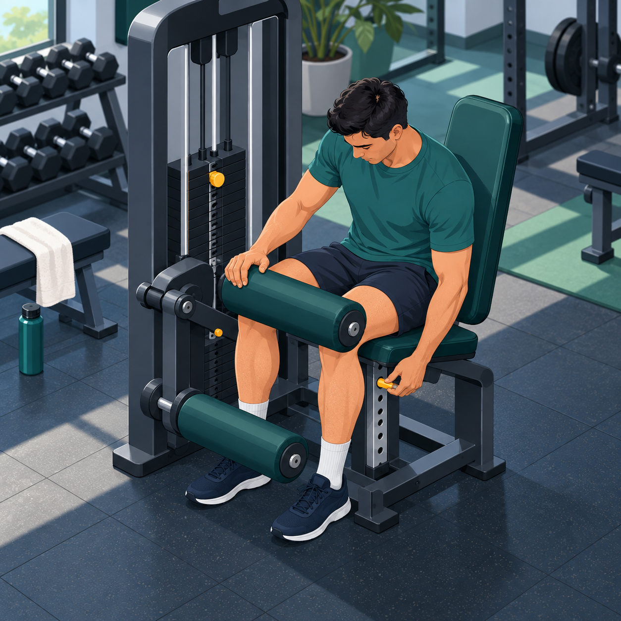 Ajuste de asiento y rodillo en una máquina de gimnasio