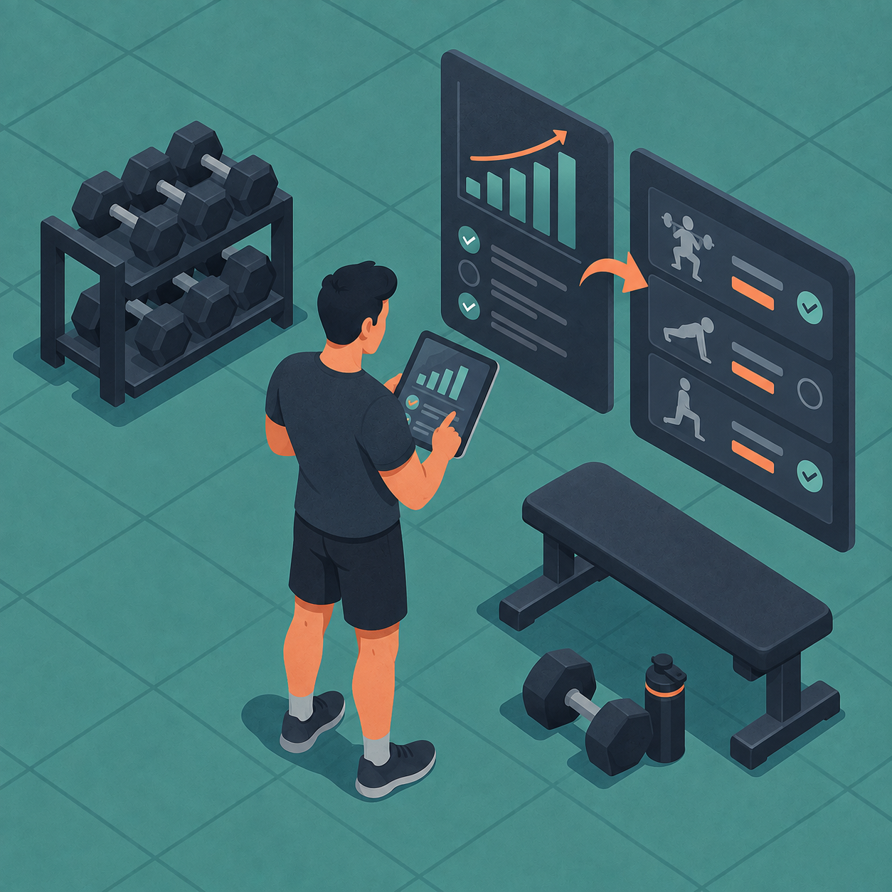 Entrenador revisando registros para adaptar una programación personalizada
