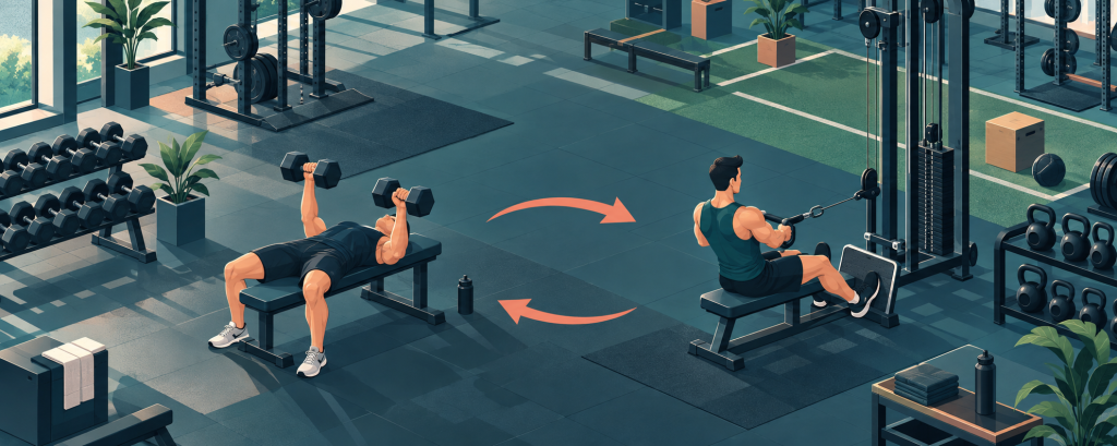 Entrenamiento de empuje y tracción alternado en el gimnasio