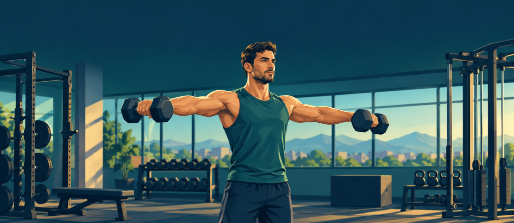 Entrenamiento de elevaciones laterales con mancuernas en el gimnasio