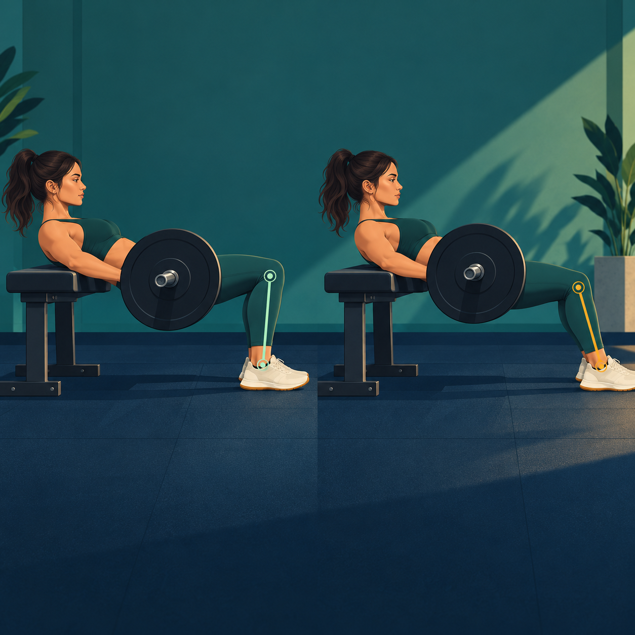 Posición final del hip thrust con apoyo estable y tronco controlado