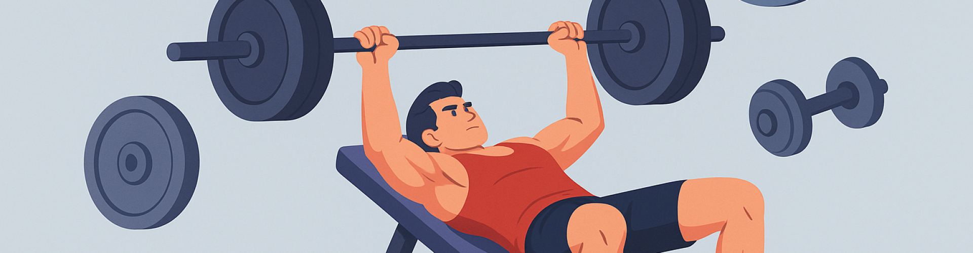 Atleta entrenando press banca con barra para ganar masa muscular.