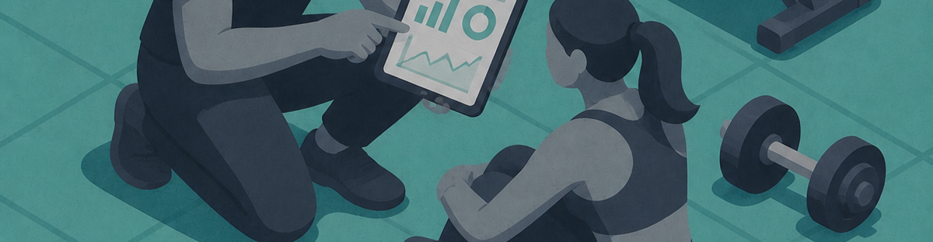 Ilustración isométrica de un entrenador personal online planificando hipertrofia