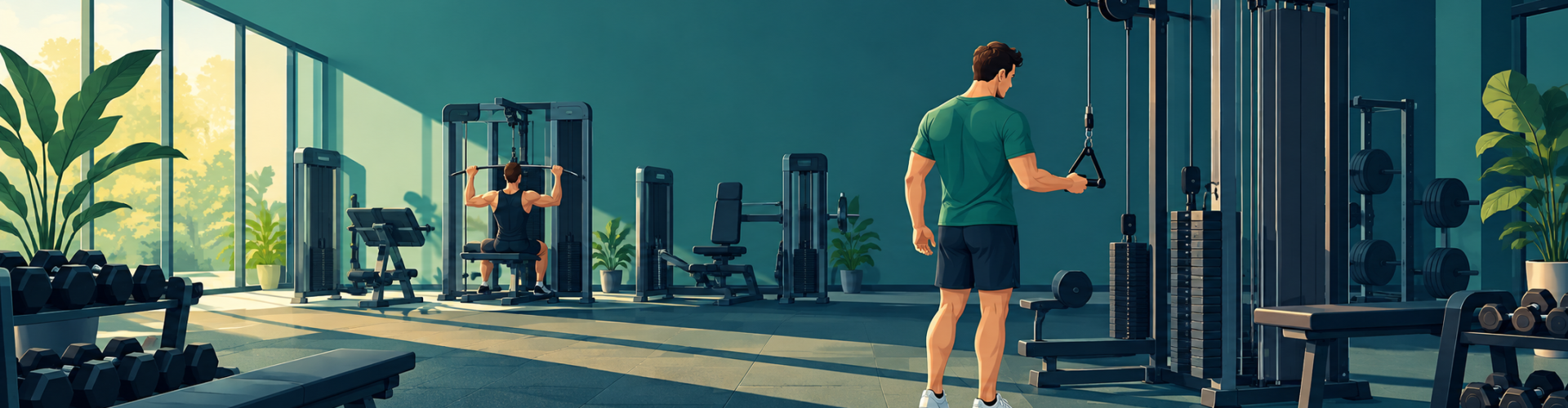 Persona adapta su sesión de fuerza y elige una estación de polea disponible en el gimnasio.