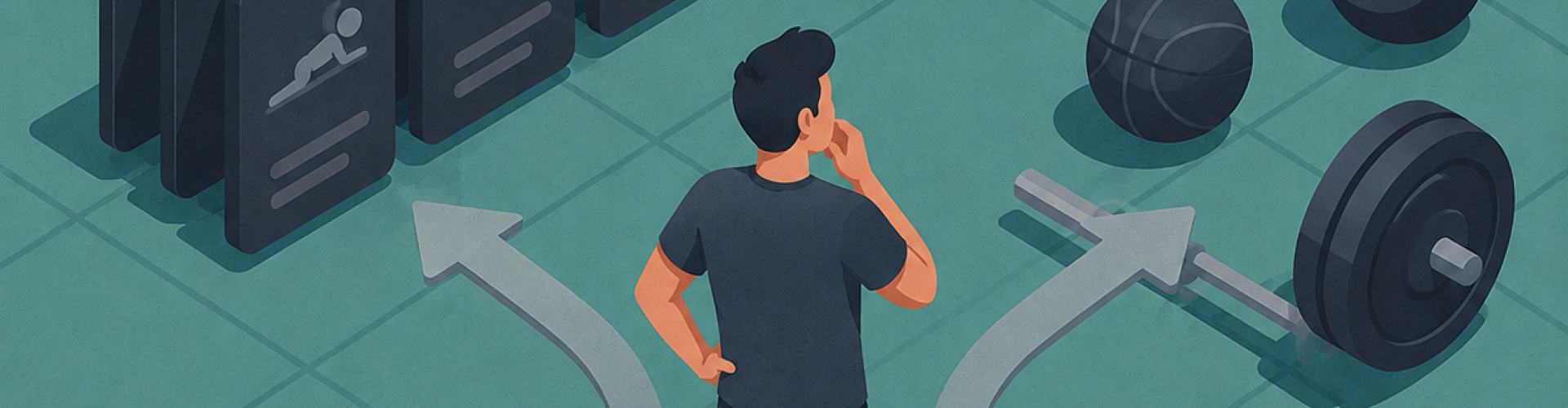 Ilustración isométrica de entrenamiento personalizado frente a rutina genérica